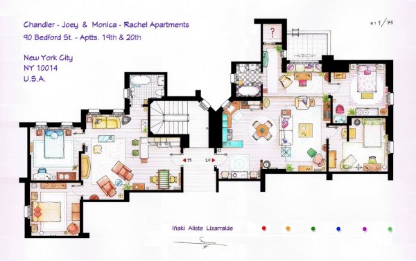 Friends-Chandler-and-Joeys-and-Monica-and-Rachels-Apartment-Floor-Plans-600x377