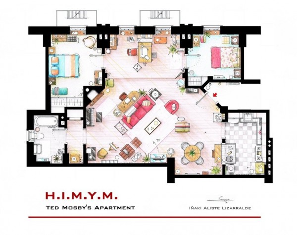How-I-Met-Your-Mothers-Ted-Mosbys-2-Bedroom-Apartment-600x474