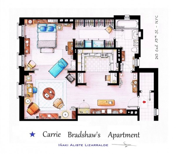 Sex-and-the-City-Carrie-Bradshaws-Apartment-Floor-Plans-600x523